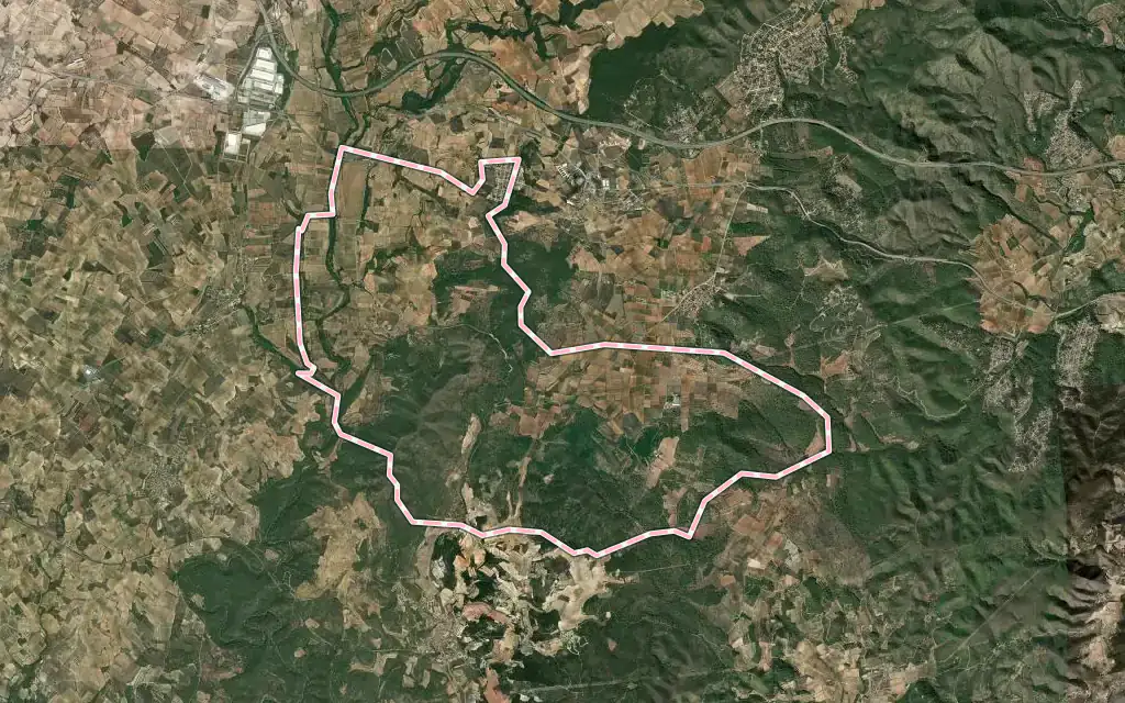 Vista satélite de Montferri con su contorno administrativo