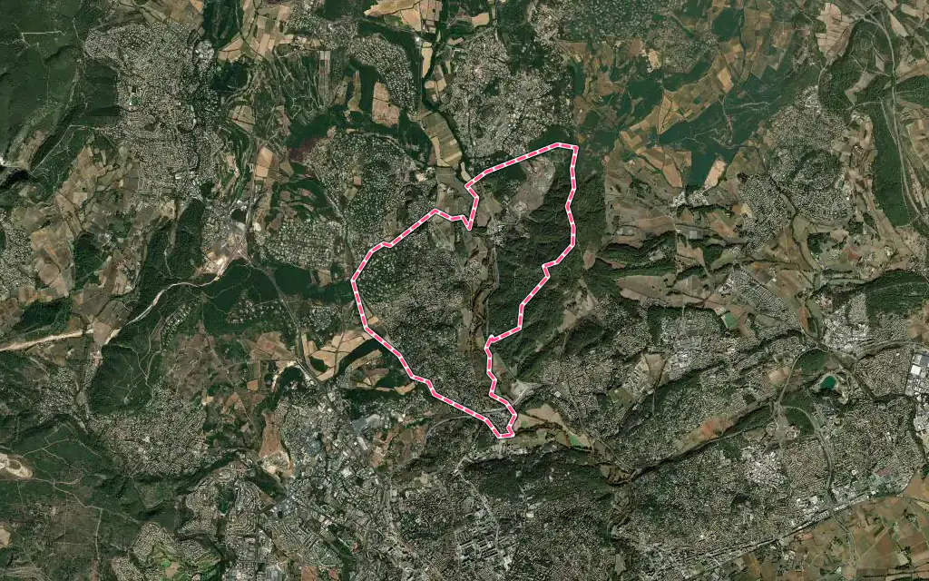 Vue satellite de Montferrier-sur-Lez avec ses contours administratifs