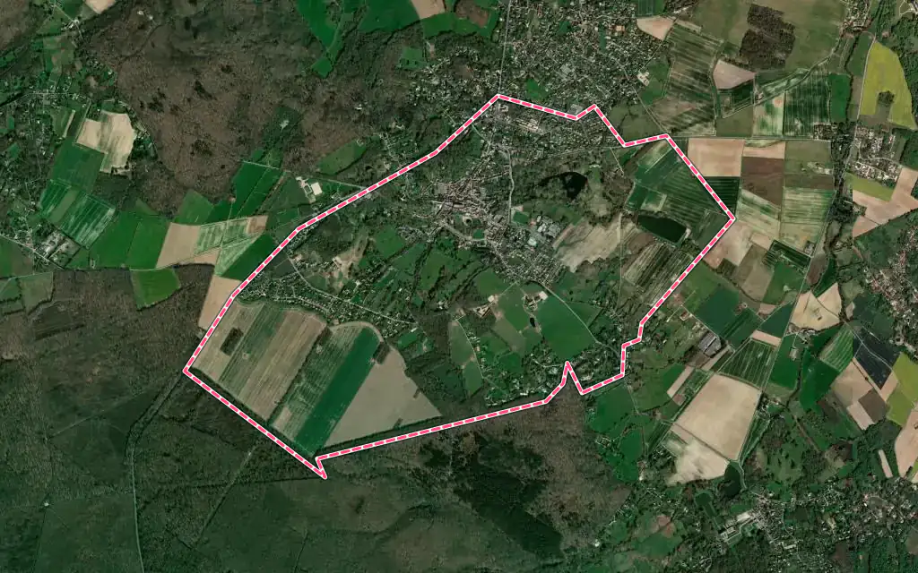 Vue satellite de Montfort-l'Amaury avec ses contours administratifs