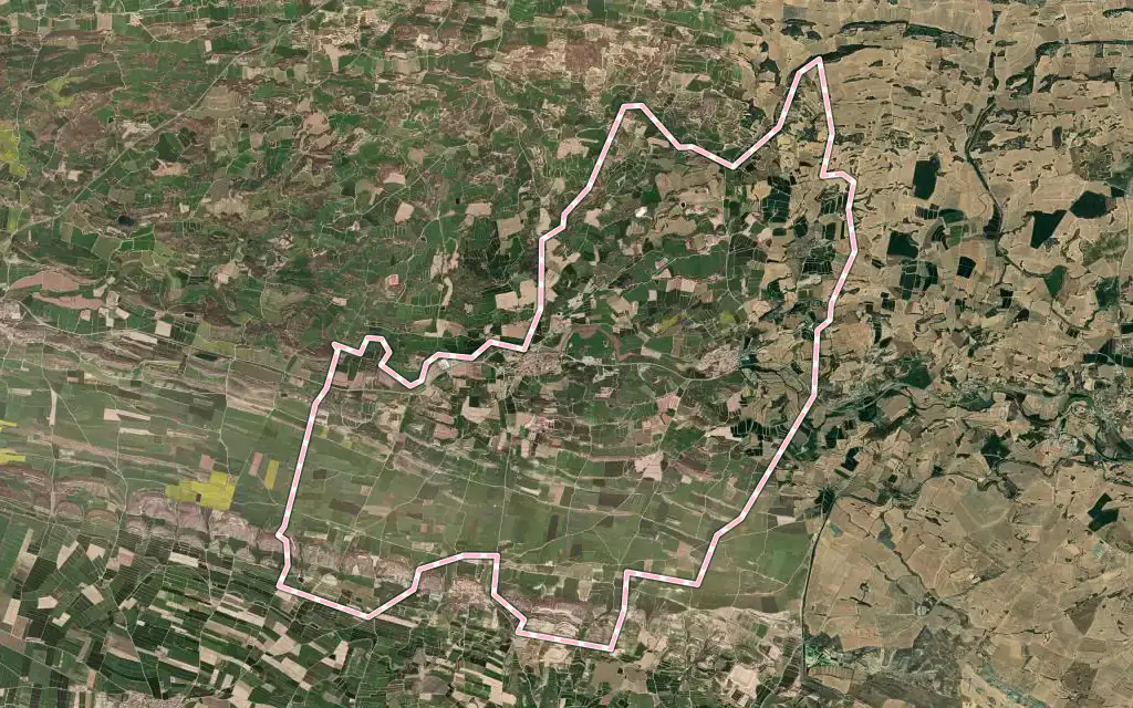 Vista satélite de Montgai con su contorno administrativo