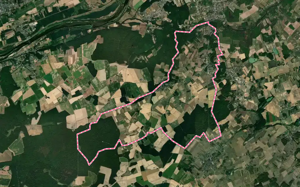 Vue satellite de Monthou-sur-Bièvre avec ses contours administratifs