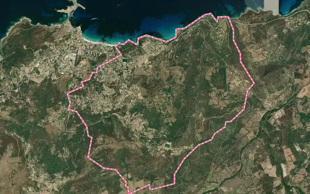Vue satellite de Monticello avec ses contours administratifs