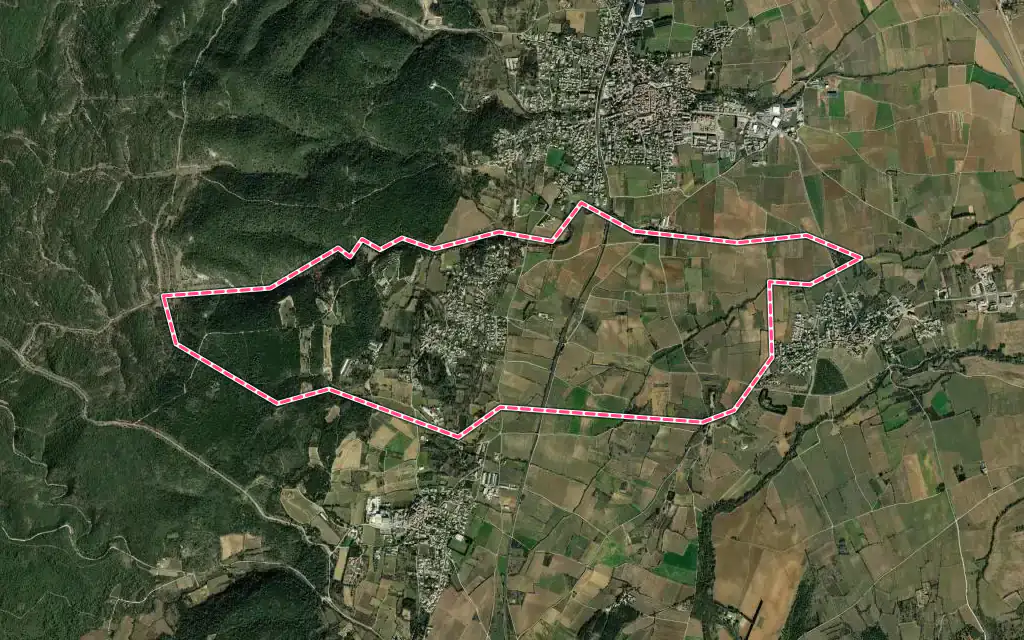 Vue satellite de Montignargues avec ses contours administratifs