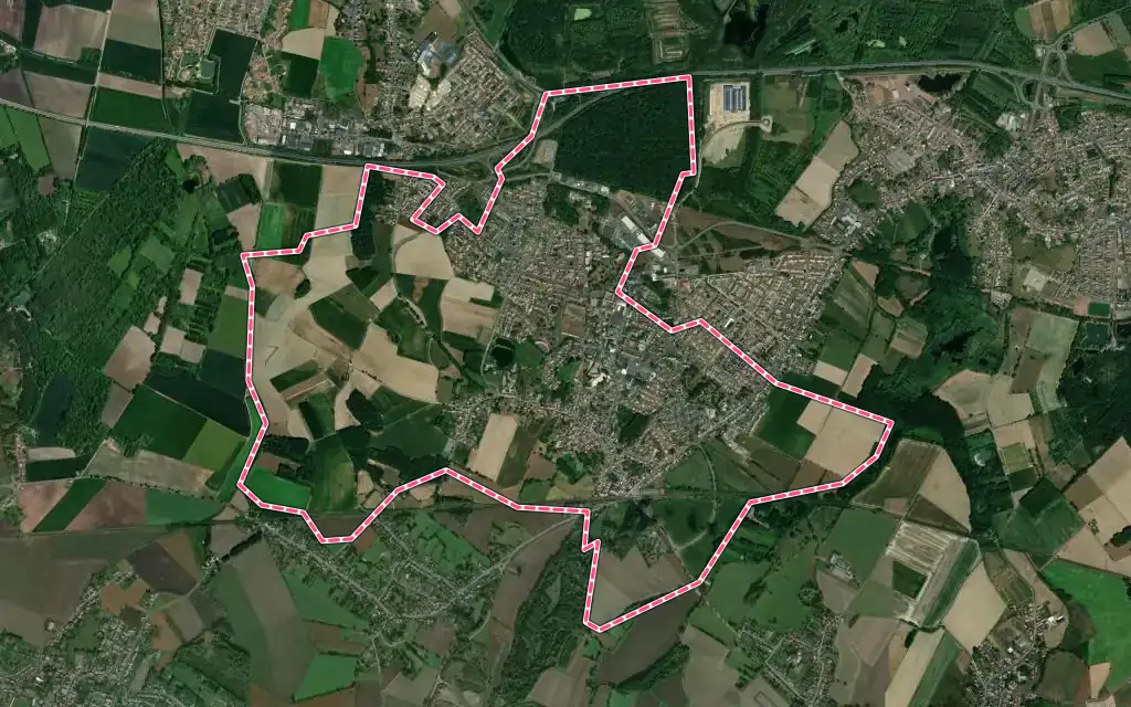 Vue satellite de Montigny-en-Ostrevent avec ses contours administratifs