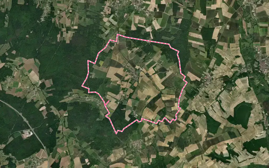 Vue satellite de Montigny-la-Resle avec ses contours administratifs