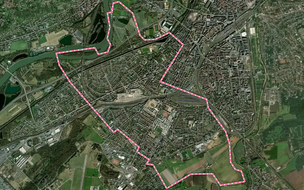 Vue satellite de Montigny-lès-Metz avec ses contours administratifs