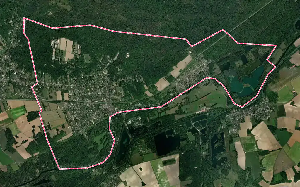 Vue satellite de Montigny-sur-Loing avec ses contours administratifs
