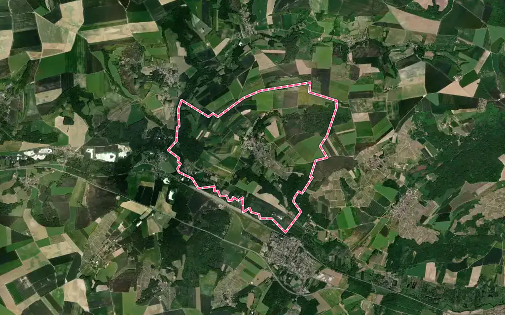 Vue satellite de Montigny-sur-Vesle avec ses contours administratifs
