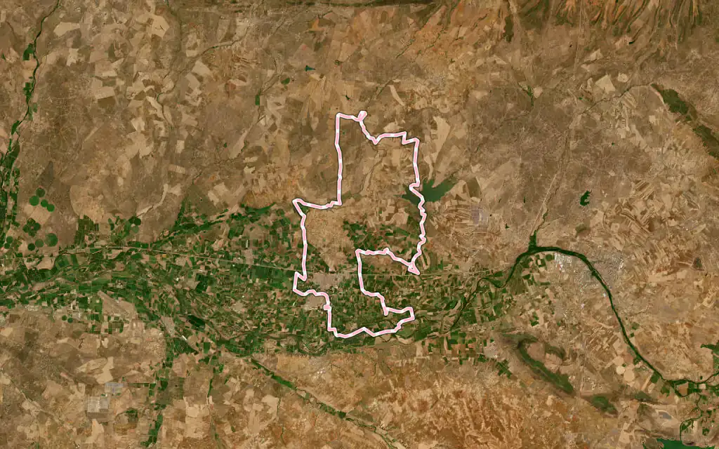 Vista satélite de Montijo con su contorno administrativo