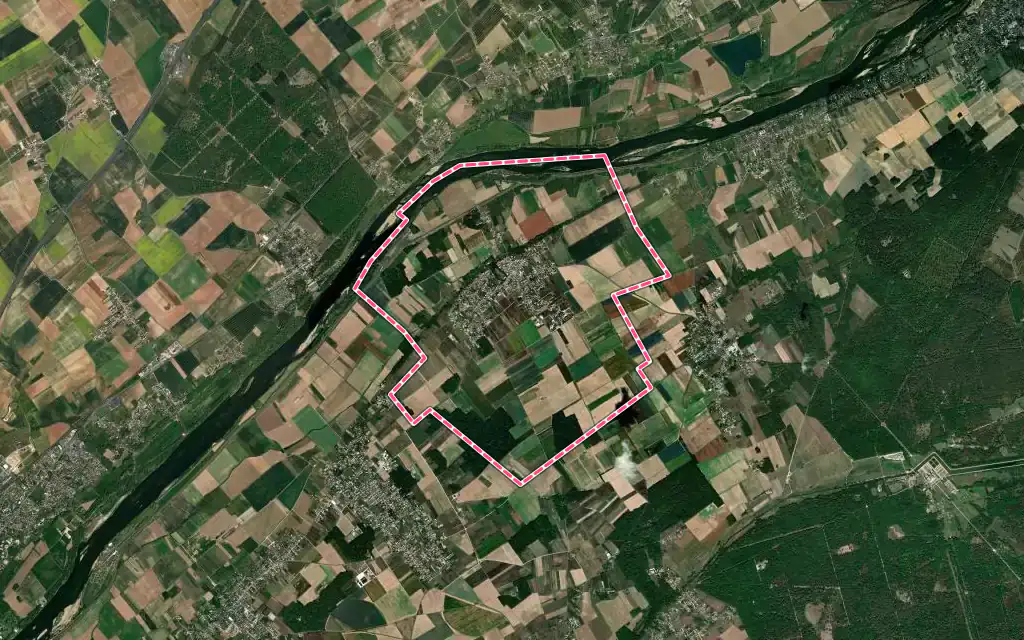 Vue satellite de Montlivault avec ses contours administratifs