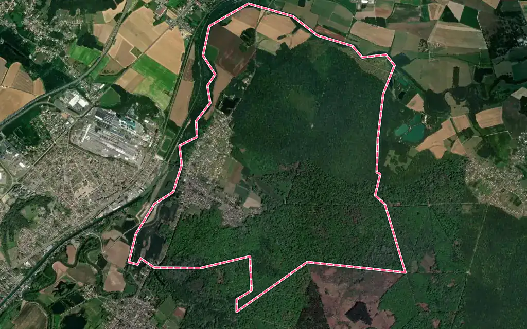 Vue satellite de Montmacq avec ses contours administratifs
