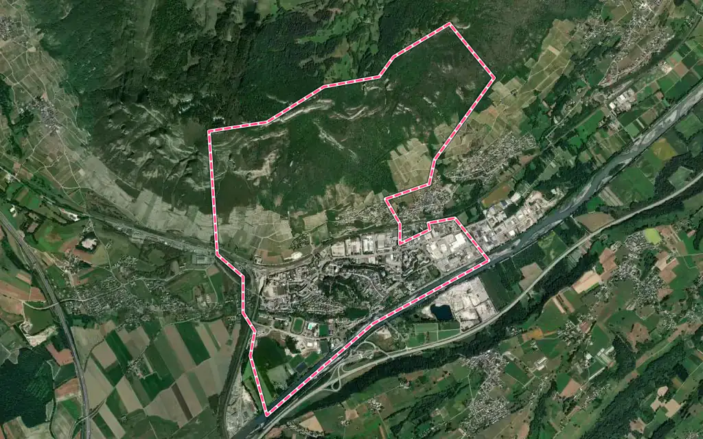 Vue satellite de Montmélian avec ses contours administratifs