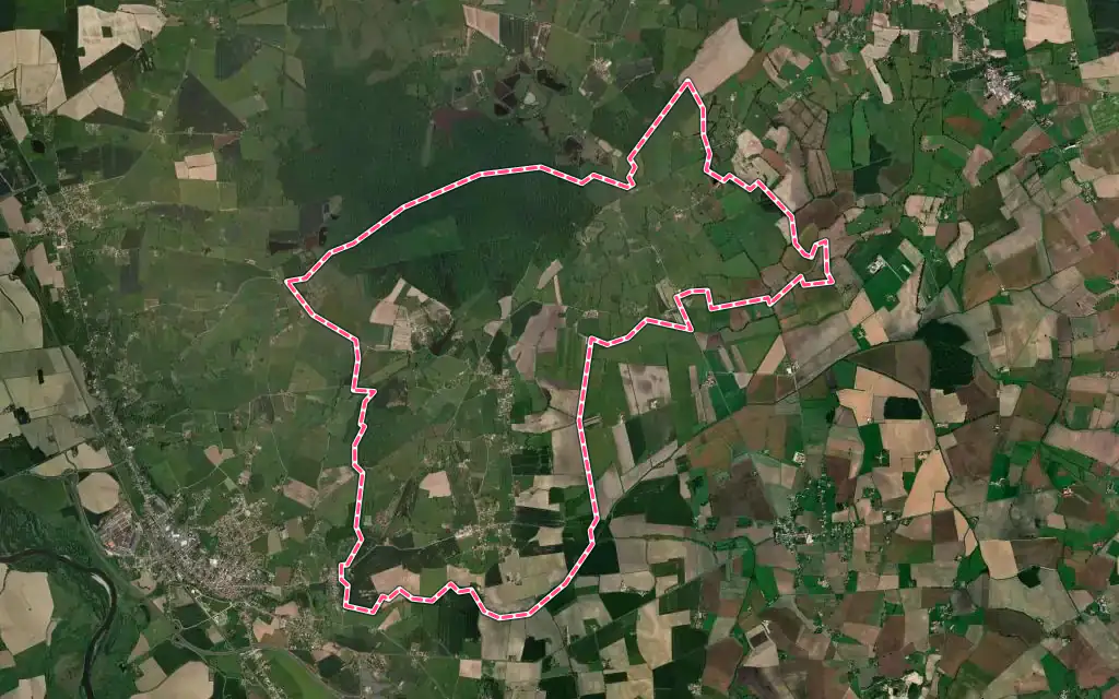 Vue satellite de Montoldre avec ses contours administratifs