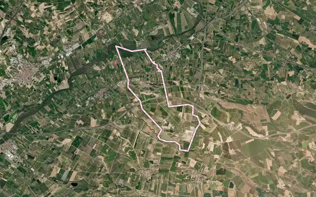 Vista satélite de Montoliu de Lleida con su contorno administrativo