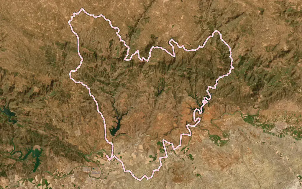 Vista satélite de Montoro con su contorno administrativo