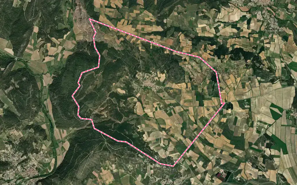 Vue satellite de Montouliers avec ses contours administratifs