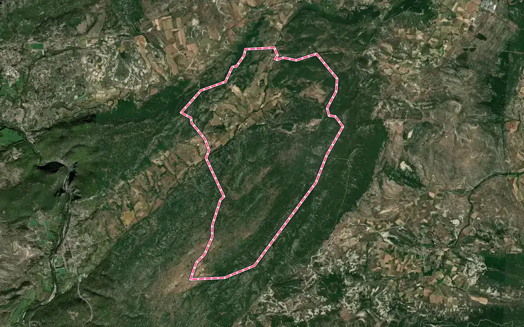 Vue satellite de Montoulieu avec ses contours administratifs