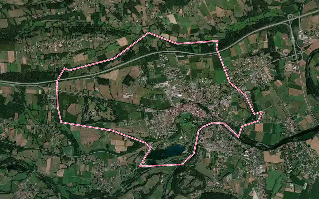 Vue satellite de Montréjeau avec ses contours administratifs