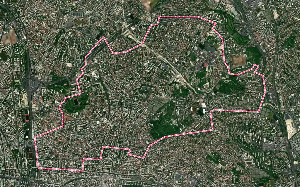 Vue satellite de Montreuil avec ses contours administratifs