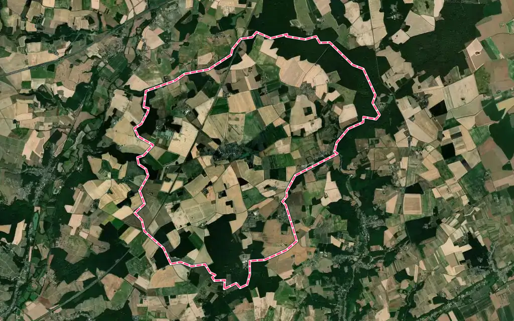 Vue satellite de Montreuil-en-Touraine avec ses contours administratifs