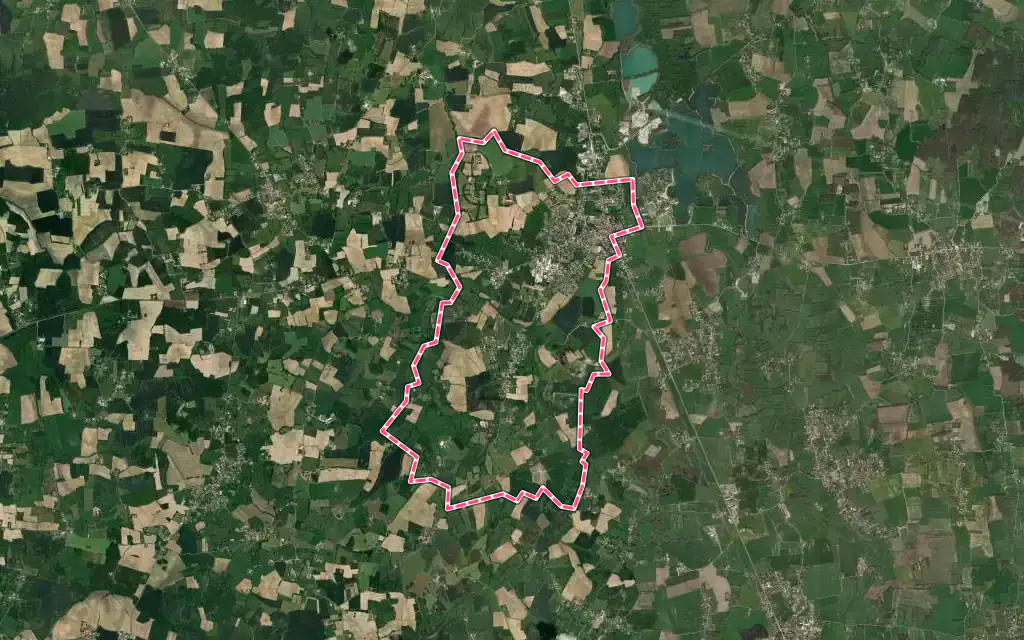 Vue satellite de Montrevel-en-Bresse avec ses contours administratifs