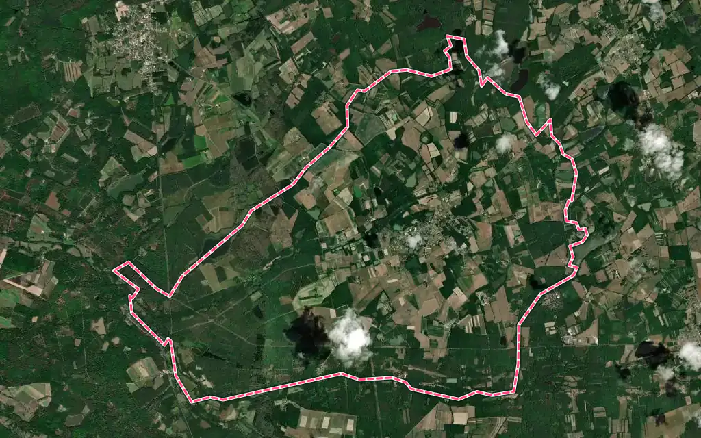 Vue satellite de Montrieux-en-Sologne avec ses contours administratifs