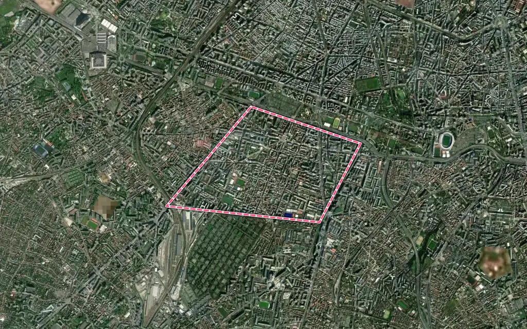 Vue satellite de Montrouge avec ses contours administratifs