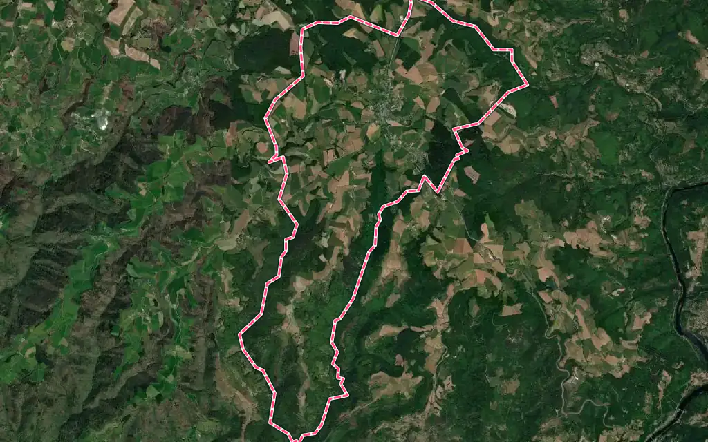 Vue satellite de Montsalvy avec ses contours administratifs