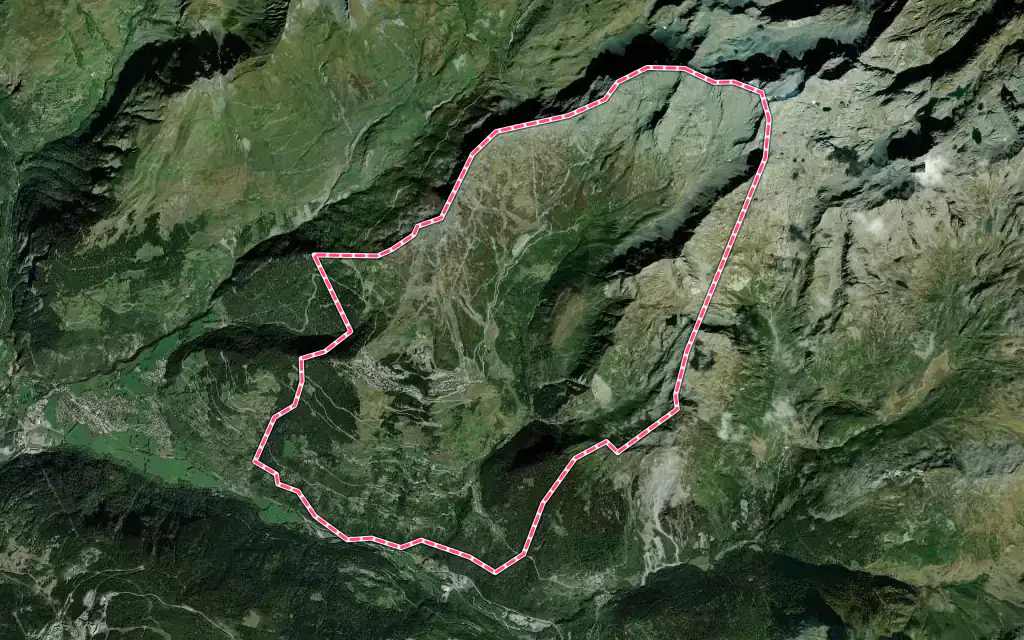Vue satellite de Montvalezan avec ses contours administratifs