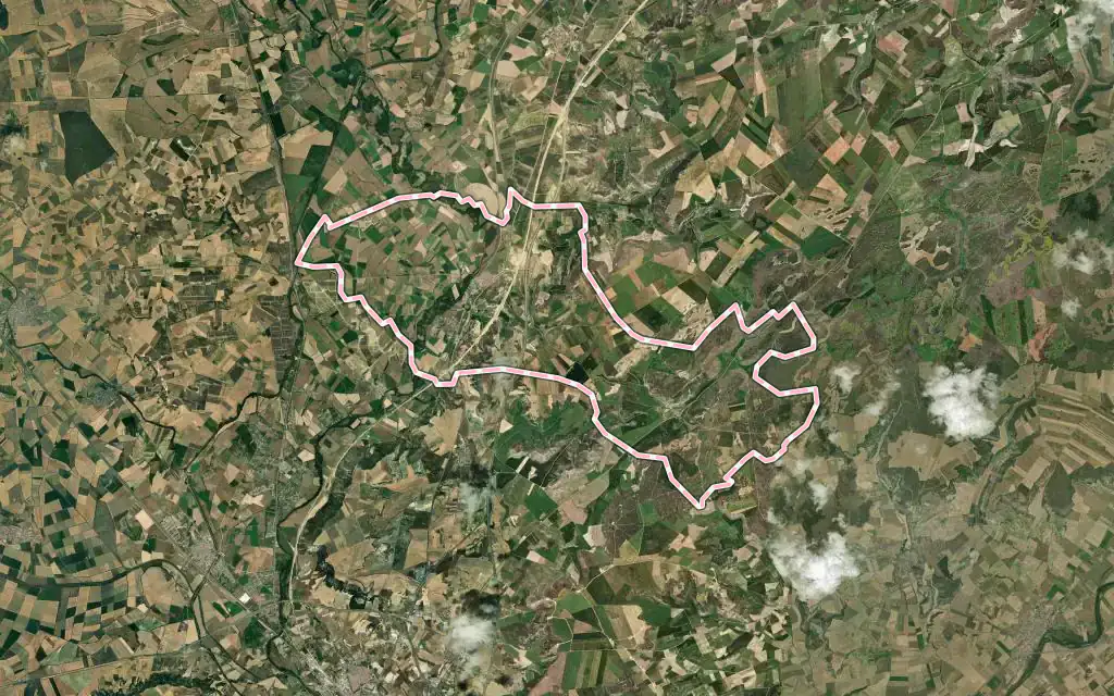 Vista satélite de Monzón de Campos con su contorno administrativo