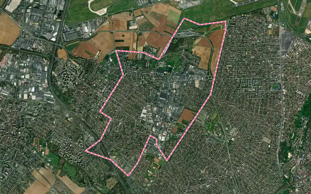 Vue satellite de Morangis avec ses contours administratifs