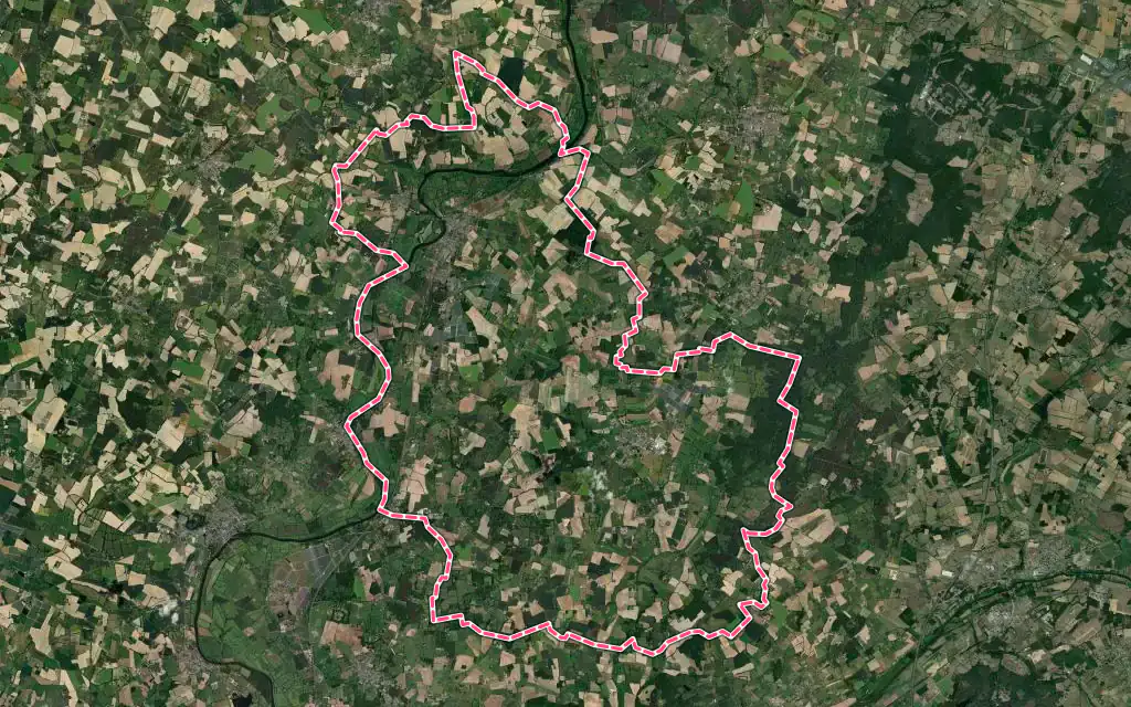 Vue satellite de Morannes sur Sarthe-Daumeray avec ses contours administratifs