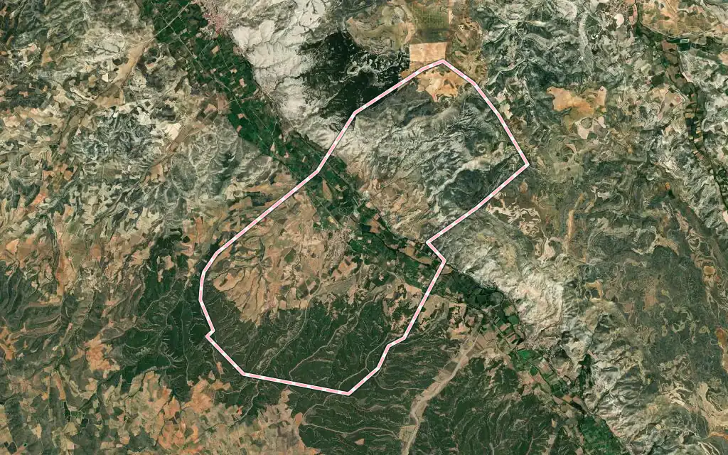 Vista satélite de Morata de Jiloca con su contorno administrativo