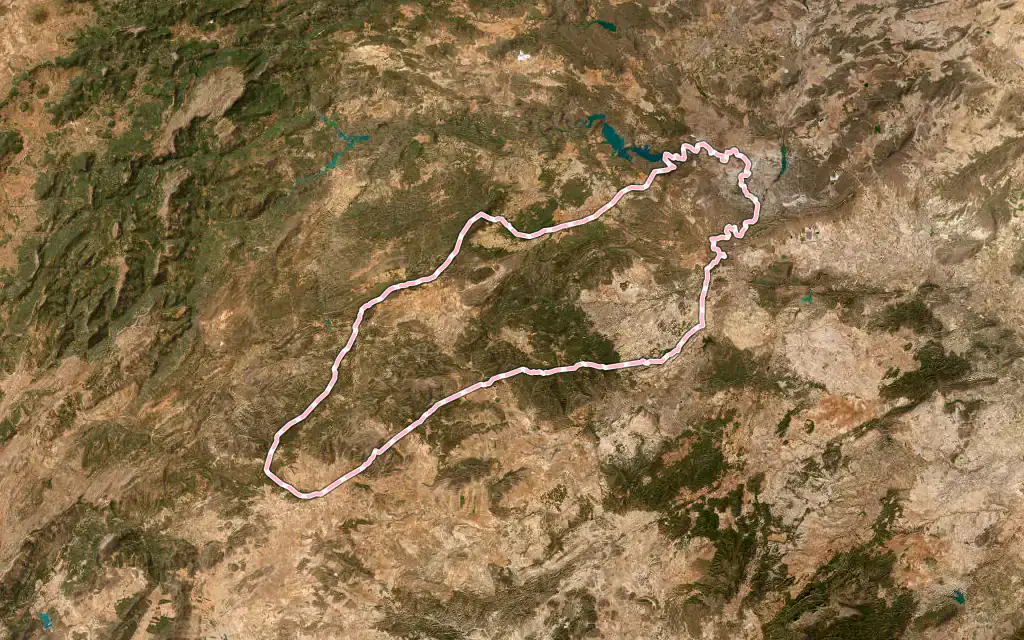 Vista satélite de Moratalla con su contorno administrativo