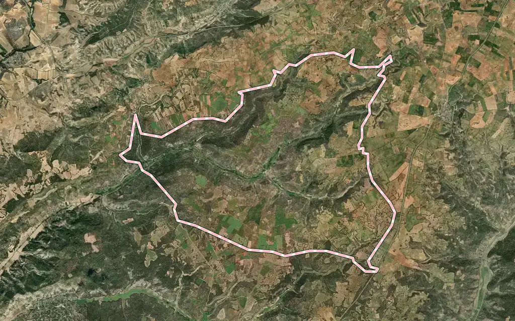 Vista satélite de Moratilla de los Meleros con su contorno administrativo