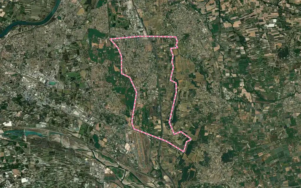 Vue satellite de Morières-lès-Avignon avec ses contours administratifs