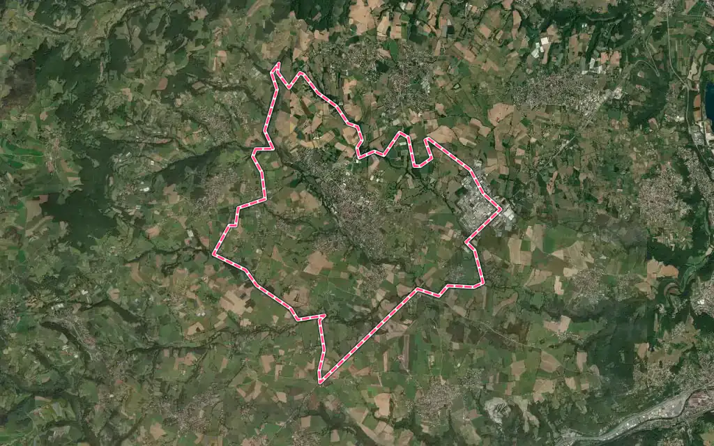 Vue satellite de Mornant avec ses contours administratifs