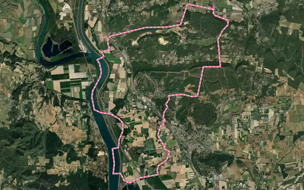 Vue satellite de Mornas avec ses contours administratifs
