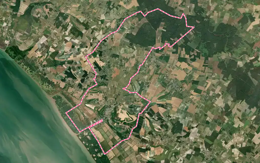 Vue satellite de Mortagne-sur-Gironde avec ses contours administratifs