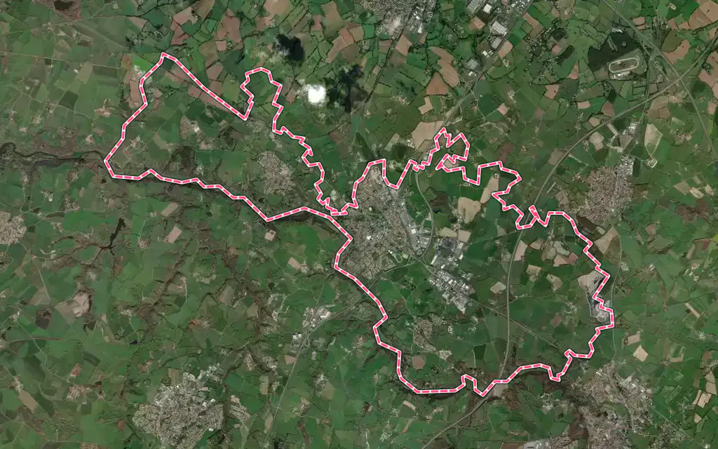 Vue satellite de Mortagne-sur-Sèvre avec ses contours administratifs