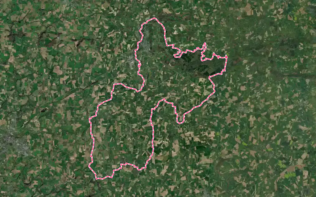 Vue satellite de Mortain-Bocage avec ses contours administratifs