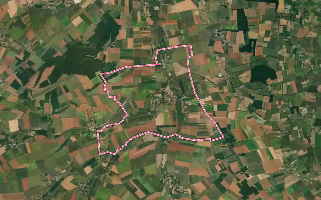 Vue satellite de Morteaux-Coulibœuf avec ses contours administratifs