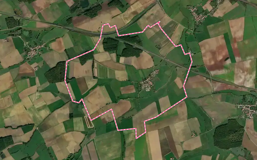 Vue satellite de Morville-sur-Nied avec ses contours administratifs