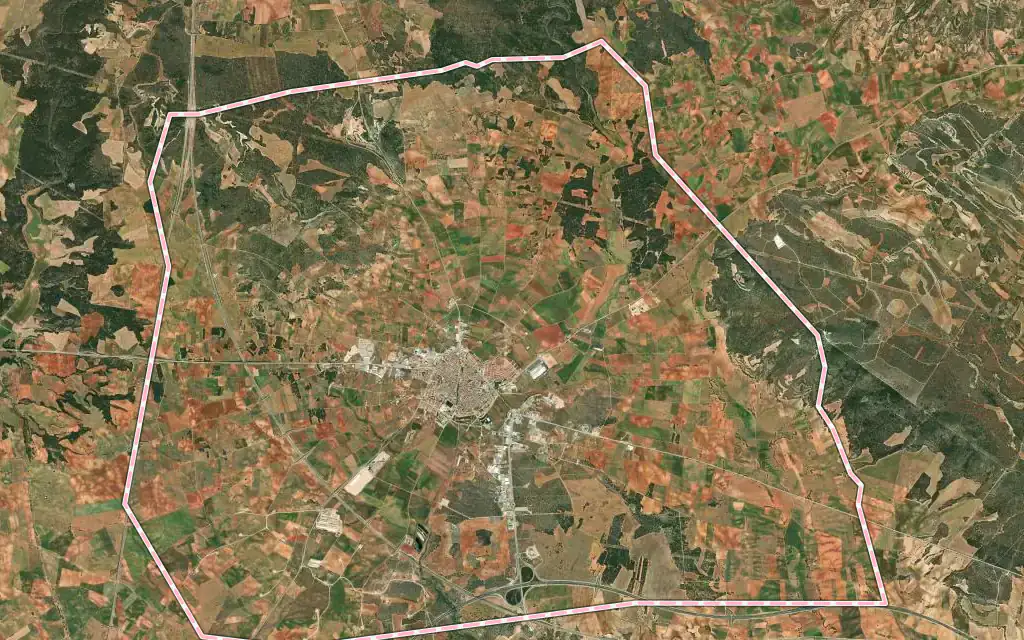 Vista satélite de Motilla del Palancar con su contorno administrativo