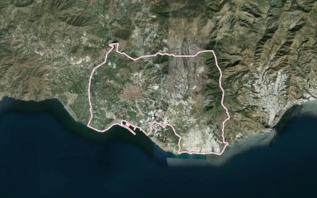 Vista satélite de Motril con su contorno administrativo