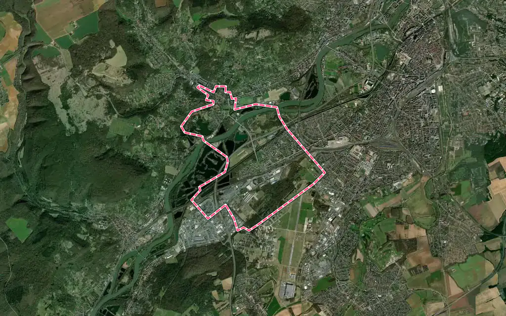 Vue satellite de Moulins-lès-Metz avec ses contours administratifs