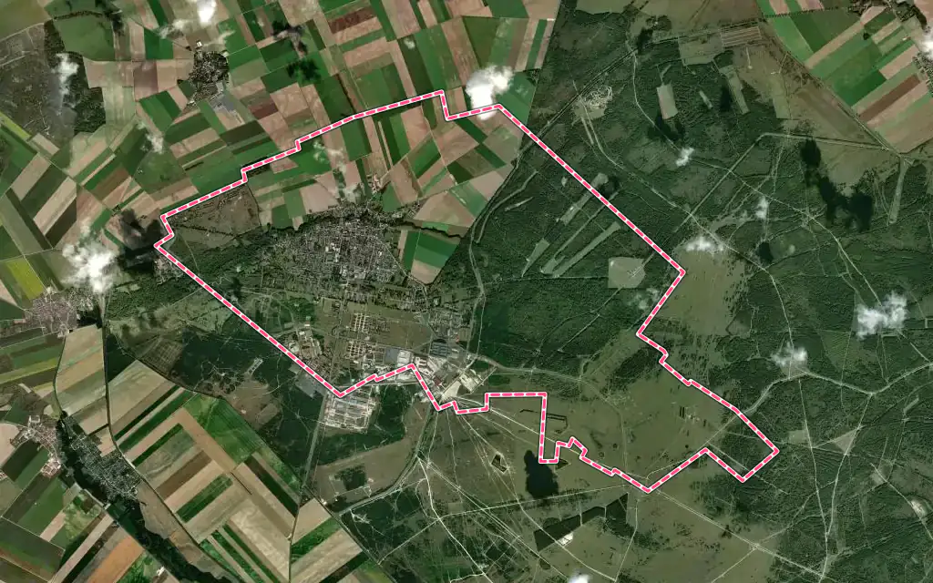 Vue satellite de Mourmelon-le-Grand avec ses contours administratifs
