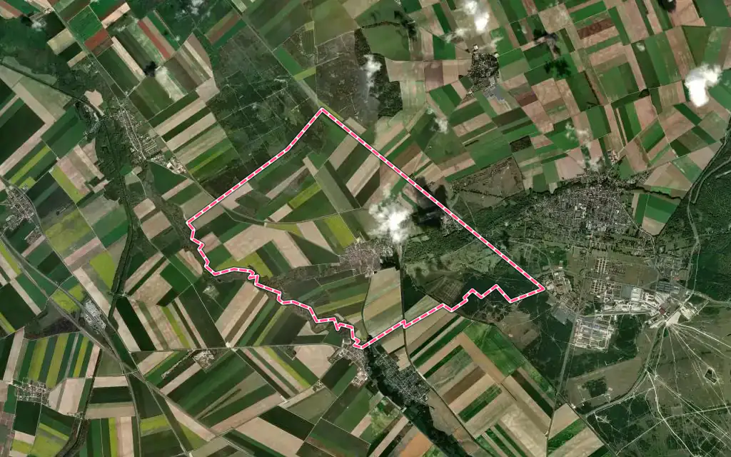 Vue satellite de Mourmelon-le-Petit avec ses contours administratifs