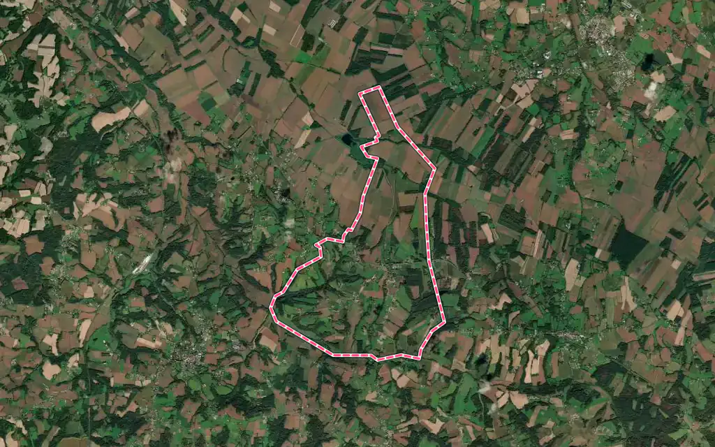 Vue satellite de Mouscardès avec ses contours administratifs