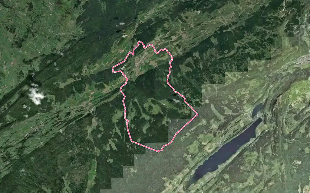 Vue satellite de Mouthe avec ses contours administratifs